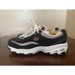 Skechers Womens D'Lites Sneakers Shoes Black 11860EW Leather Mesh Lace Up 10 M